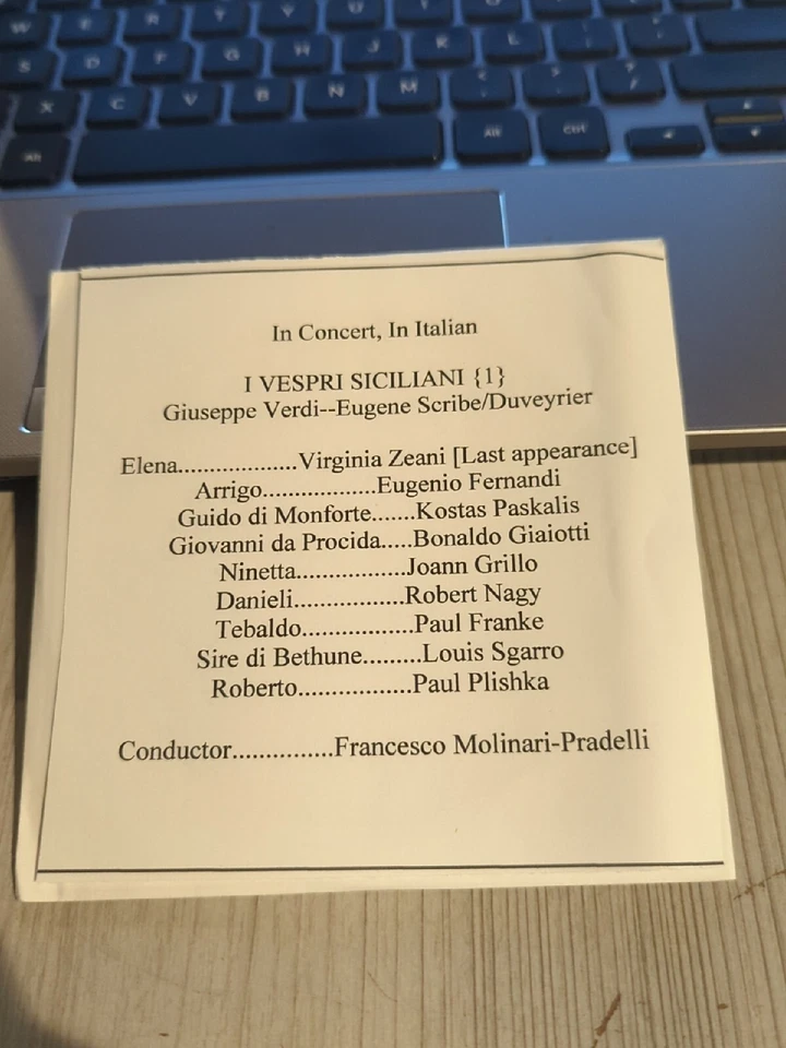 LIve Recorded Opera CD -1656 Siciliani Zieani Fernandi Paskalis Giaiotti Grillo Foto 1 de 1