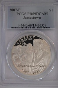 2007 P Jamestown $1 Silver 400th Anniversary coin-PCGS PR69 DCAM - Picture 1 of 2