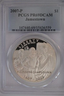 2007 P Jamestown $1 Silver 400th Anniversary coin-PCGS PR69 DCAM - Image 1 of 2