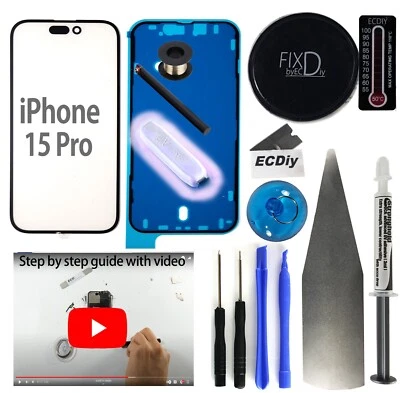 EXPRESSCELLDEPOT For Apple iPhone 15 Pro Screen Lens Front Glass Only Replacement Kit Guide Tool