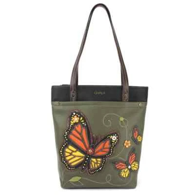 NEW CHALA OLIVE MONARCH BUTTERFLY DELUXE EVERYDAY ZIP TOTE PURSE FAUX LEATHER - Image 1 of 4