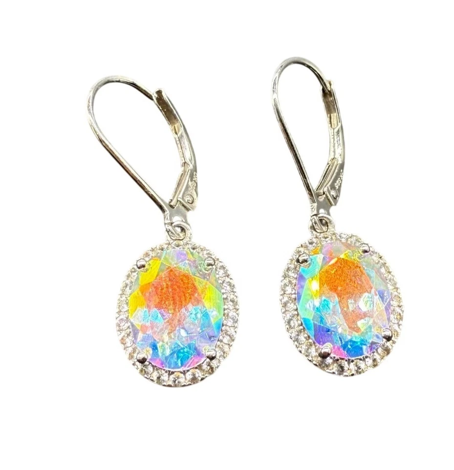 Pendientes colgantes de noche DK 925 de plata de ley pavé de espinela con diamantes de imitación Foto 1 de 4