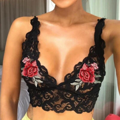 Women's Sexy Hollow Flower Lace Bra Crop Tops Push Up Bra Lingerie Underwear↗ - Image 1 of 4