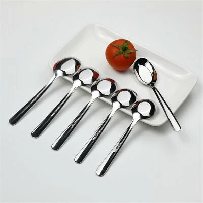 6pcs 6 inches Stainless Steel Soup Spoons Long Handle Dinner Rice Spoon Flatware - Image 1 of 4