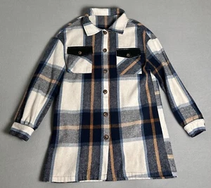 SHEIN Flannel Shirt Women Size Medium Blue Plaid Faux Pocket Button Down EC 0932 - Picture 1 of 10