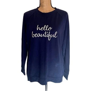 Isaac Mizrahi Hello Beautiful Graphic Sweatshirt Lightweight Blue Size Large - Picture 1 of 4