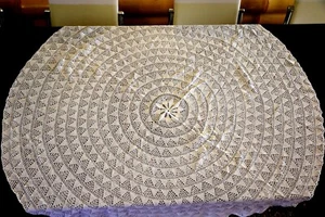 tovaglia ricamo arte unica fatta a mano decorazione colore vintage diametro 130 cm - Foto 1 di 15
