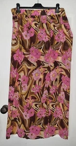 Womens Yours Clothing Brown Pink Floral Sheer Long Beach Skirt Size 22-24 Slits - Picture 1 of 13
