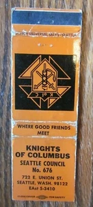 SEATTLE, WASHINGTON: KNIGHTS OF COLUMBUS MATCHBOOK MATCHCOVER -E - Picture 1 of 1