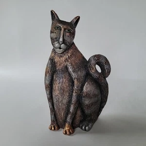 Marsha McCarthy Cat Metallic Figurine Brushed Resin Signed 6" tall Vintage - Picture 1 of 5