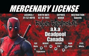 Ryan Reynolds as Marvel Comics DEADPOOL plastic ID card Drivers License Stan Lee