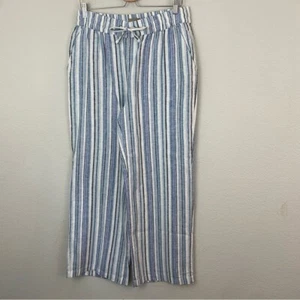 Pantalones Naturals D & Company de lino y lino natural a rayas azules y blancas talla Med - Imagen 1 de 6