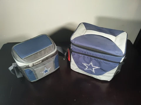 Dallas Cowboys Lunch Box, Cooler Set Coleman Insulated 12/24 Can Cooler LOGO Cover