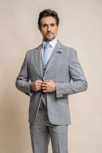 Mens Cavani Arriga Grey Check 3 Piece Tailored Fit Wedding Fashion Suit - Picture 1 of 8