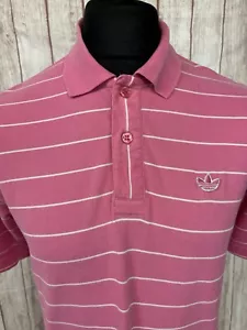 Adidas Men’s Polo Shirt Medium Pink White Striped Retro 2010 Firebird Trefoil - Picture 1 of 19