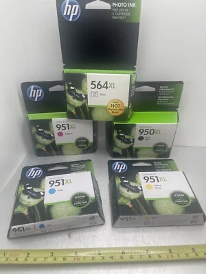 HP OEM 950XL BLACK 951XL Printer Ink Magenta Yellow Cyan Ink Sealed Expired 2017 - Image 1 of 4