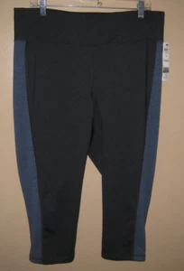 Ideology Women's Blue Side Stripe Black Stretch Cropped Athletic Leggings 1X NWT - Picture 1 of 6