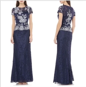 JS Collections Floral Lace Gown Size 4 Blue Maxi Dress NEW $288 - Picture 1 of 7
