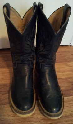 Botas Occidentales Justin Negras Talla 6.5 B Estrechas 6 Filas Costuras Negras Punta Redonda EE. UU. Foto 1 de 4