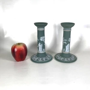 Early 1900s Wedgwood Green Jasperware Candlestick - Picture 1 of 9