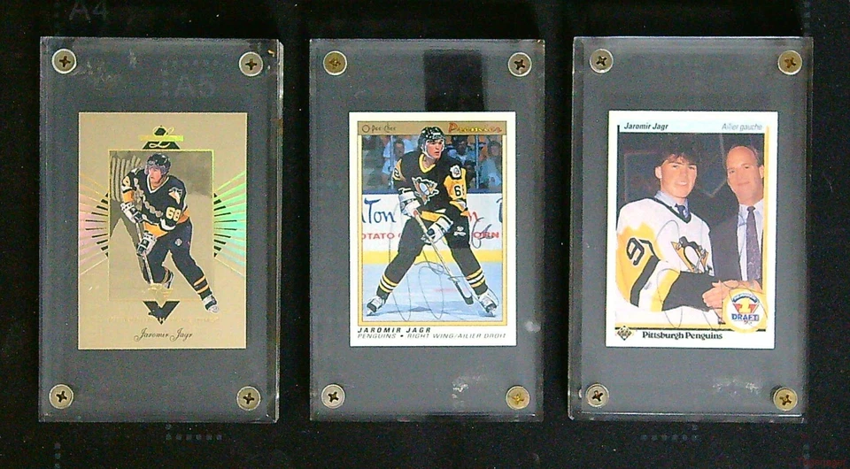Jaromir Jagr O Pee Chee & Upper Deck Rookies Signed + Leaf Limited Gold Insert - Image 1 of 1