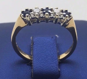 14K YELLOW GOLD DIAMONDS AND BLUE SAPPHIRES RING - Picture 1 of 12