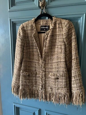 Chaqueta de tweed Chanel 10A piel de cabra con flecos lesage FR36 38 Foto 1 de 4