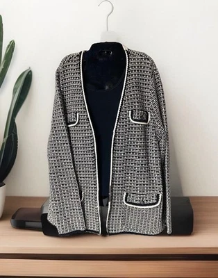 Cárdigan Suéter Talbots Negro Blanco Tweed Tejido Metal Suave Escudo Botones XL NUEVO CON ETIQUETAS Foto 1 de 4