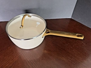 GreenPan Sauté Pan 8" Round & 4"Depth Ceramic Nonstick Cream/Gold and Glass Lid - Picture 1 of 11