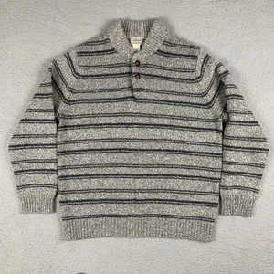 LL Bean Pullover Herren Large grau gestreift Henley Pulli Lammwolle - Bild 1 von 14