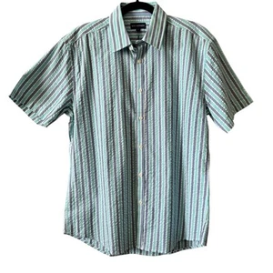 Jack Maverick Men's Slim Fit Blue Striped Short Sleeve Button Up Shirt Large NEW - Picture 1 of 5
