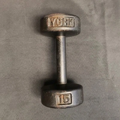 Vintage Single York Barbell Roundhead 15 Lb Dumbbell Generation 1 Pre USA - Image 1 of 4