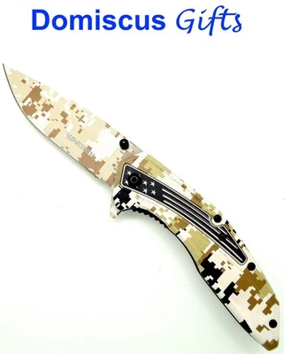 8 1/2 英寸全新 WarTech 棕色数字迷彩口袋刀折叠刀 — 第 1/4 张图片