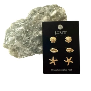 NOC J.Crew Gold-Tone Hypoallergenic Shell Cowrie & Starfish Earrings Set Of 3 - Picture 1 of 3