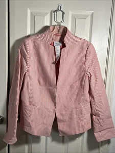 Akris Punto Womens Cotton/Polyester Hook and Eye Jacket Pink Striped Size 12 - Picture 1 of 6