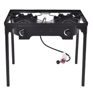 Camping Double Burner Gas Propane Cooker Stove Stand Activity Picnic BBQ Grill - Picture 1 of 8
