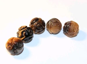 5 Tiger's Eye 14mm Beads Carved Chinese Estate Lot - Bild 1 von 4