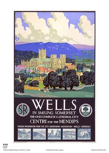 WELLS SOMERSET VINTAGE RETRO RAILWAY POSTER ADVERTISING HOLIDAY ART - Picture 1 of 1