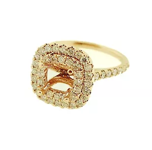 Cuscino semi-munt 0,98 ct. diamante fidanzamento doppio aureola incastonato oro rosa 14k - Foto 1 di 2