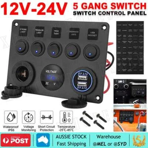 12V Switch Panel USB Charger 5 GANG ON-OFF Toggle LED Rocker for Car Boat Marine - Picture 1 of 12