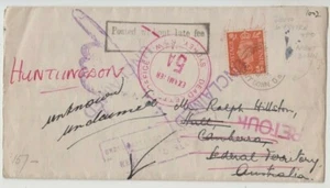 Stamp England 1952 KGV1 1/2d on cover to Australia underpaid, re-directed, nice - Picture 1 of 2