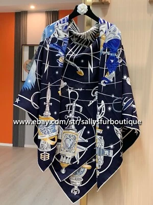 Sallys 70% Cashmere 30% Silk Wrap Scarf Skull Horse Print Double Face Shawl 53" - Image 1 of 4