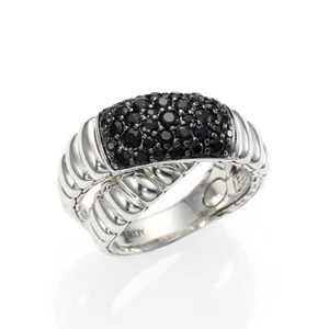 JOHN HARDY Bedeg Black Sapphire Crossover Ring in Sterling Silver Size 7 - Picture 1 of 2