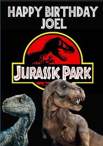 Personalised Jurassic Park Card Birthday Dinosaur T-Rex Raptor Any Greeting - Picture 1 of 1