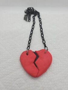 Hot Pink And Black Broken Heart Necklace