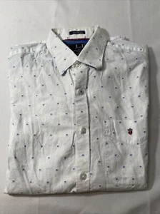 Louis Philippe Men’s 42 Dress Shirt Tailored Fit White w/two tone blue squares - Picture 1 of 11