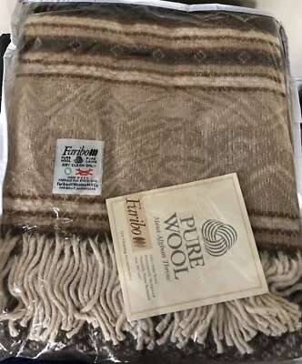 NUEVO Vintage 100% Lana Faribo Throw Browns, Patrón Tan Mesa NUNCA DESEMBALADO Foto 1 de 4