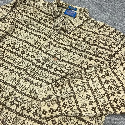Pendleton Shirt Mens XL Brown Geometric Cotton Corduroy Long Sleeve Button Down - Image 1 of 4