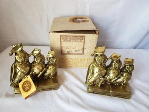 VINTAGE PM CRAFTSMAN ~ WISE OWL SCHOLAR BOOKENDS ~ RARE IN ORIGINAL BOX - Picture 1 of 11