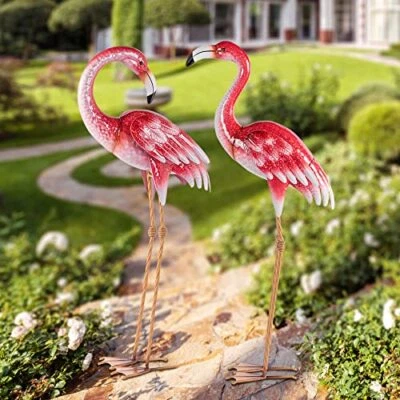 Pink Flamingo Yard Decorations, Metal Garden Statues and Sculptures, Standing... - Image 1 of 4